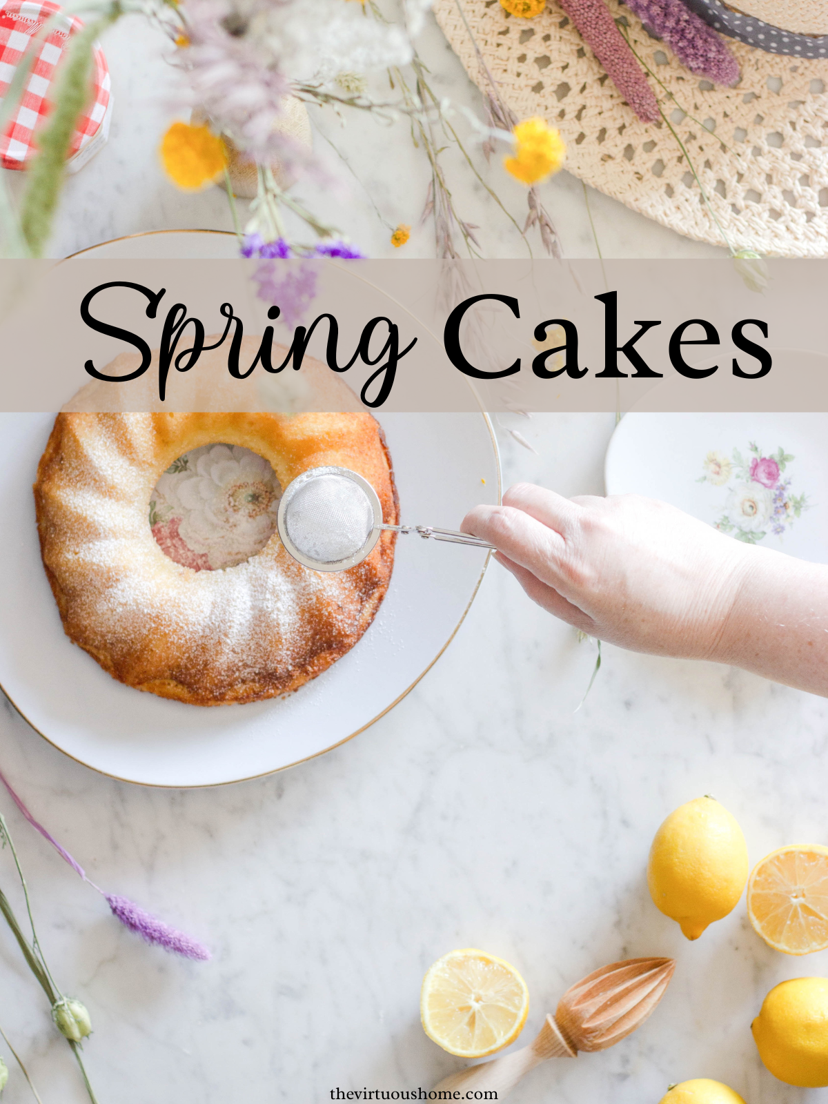 a spring bundt cake with lemons and flowers